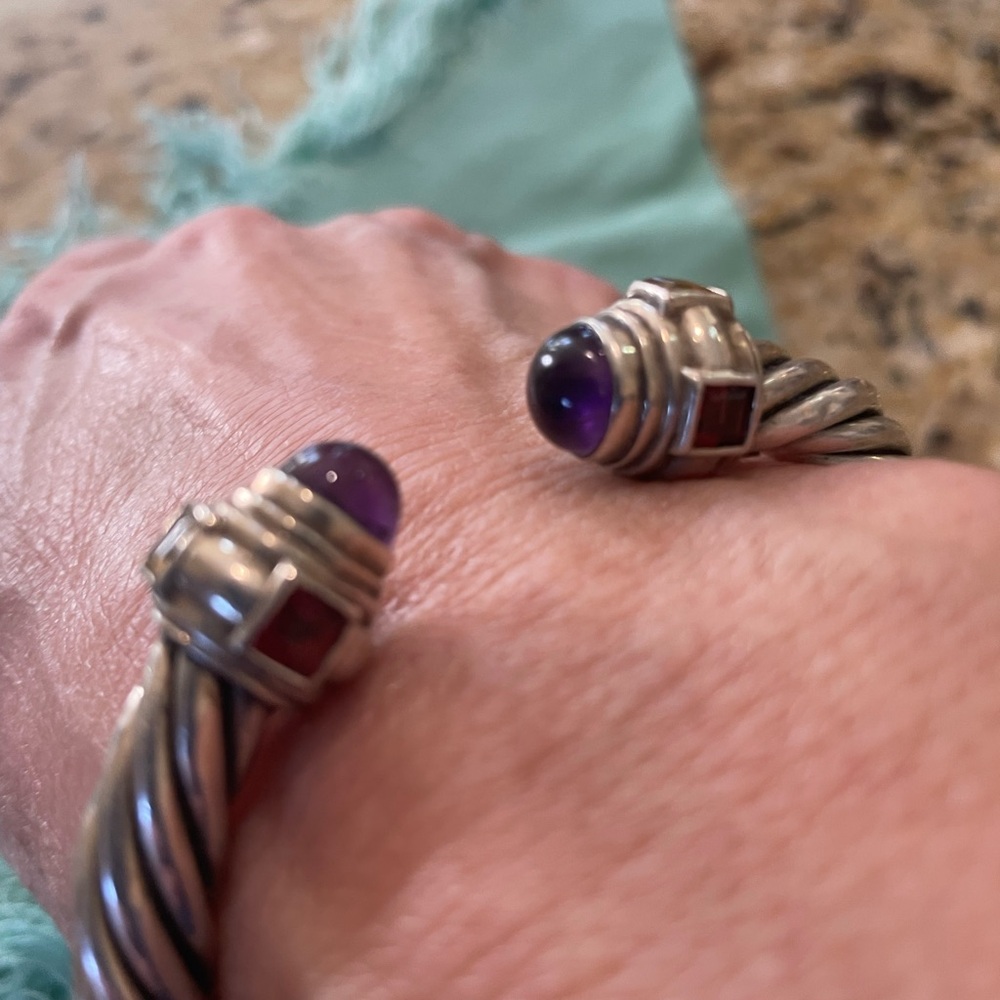 Designer 925 Sterling hinged cuff 5 mm amethyst, topaz, garnet, citrine. Lovely! - Picture 7 of 9